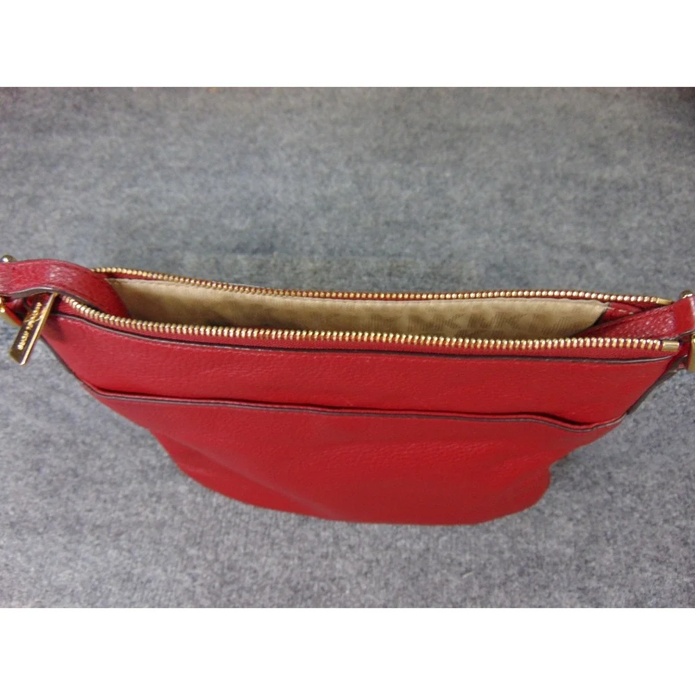 Michael Kors Bedford Red Pebbled‎ Leather Crossbody Bag 32H2MBFC2L Gold Hardware